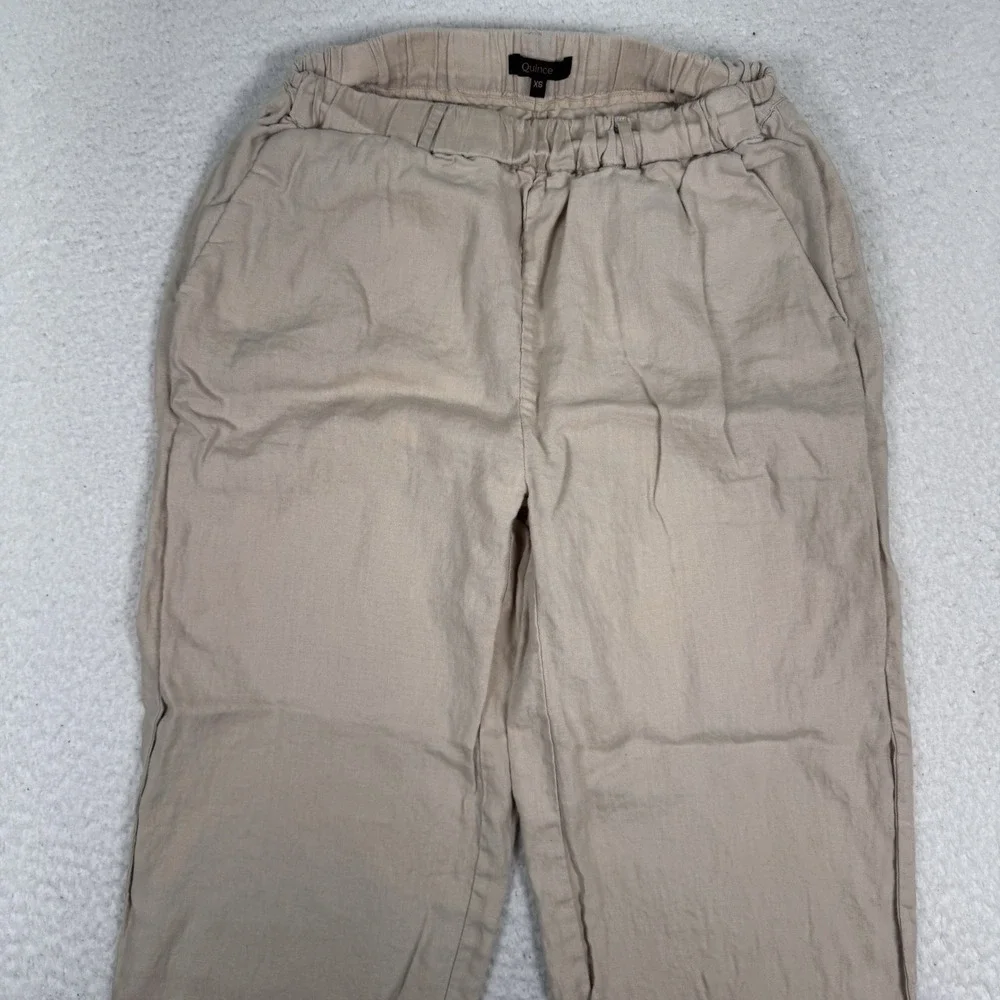 Quince 100% European Linen Pants Driftwood Beige Sz XS Elastic Waist 25